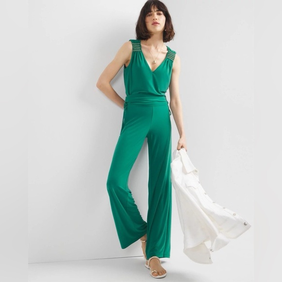 White House black market  wide leg ruched waist small green pants - Picture 6 of 13